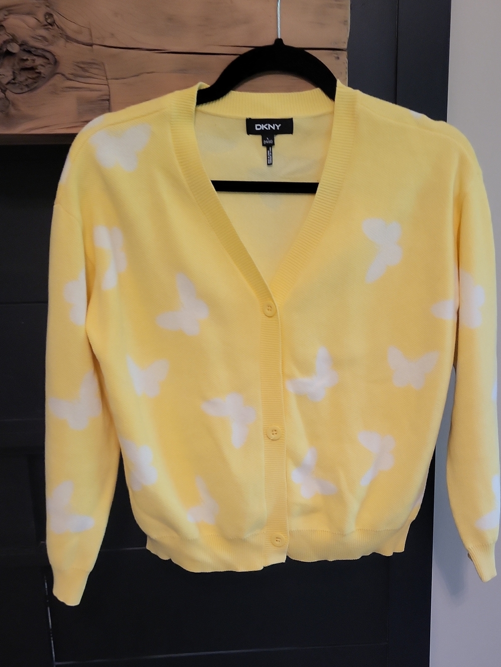 DKNY Yellow Cardigan with White Butterfly Motif